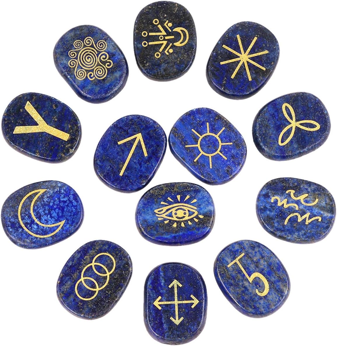 Lapis Lazuli Witches Runes Set Crystal Pyramid for Feng Shui Meditation Decor