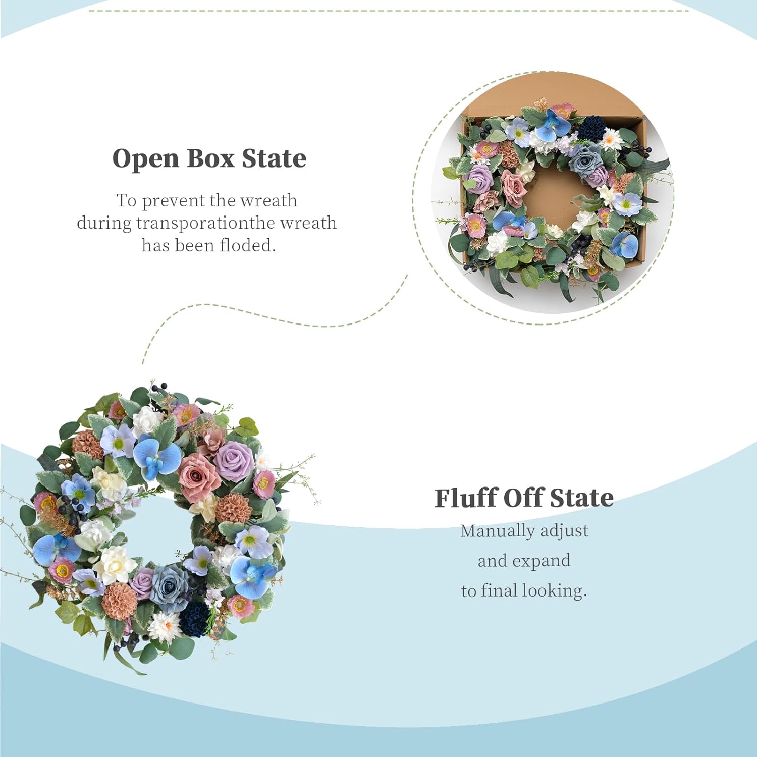 22-inch Blue Orchid Hydrangea Wreath for Front Door