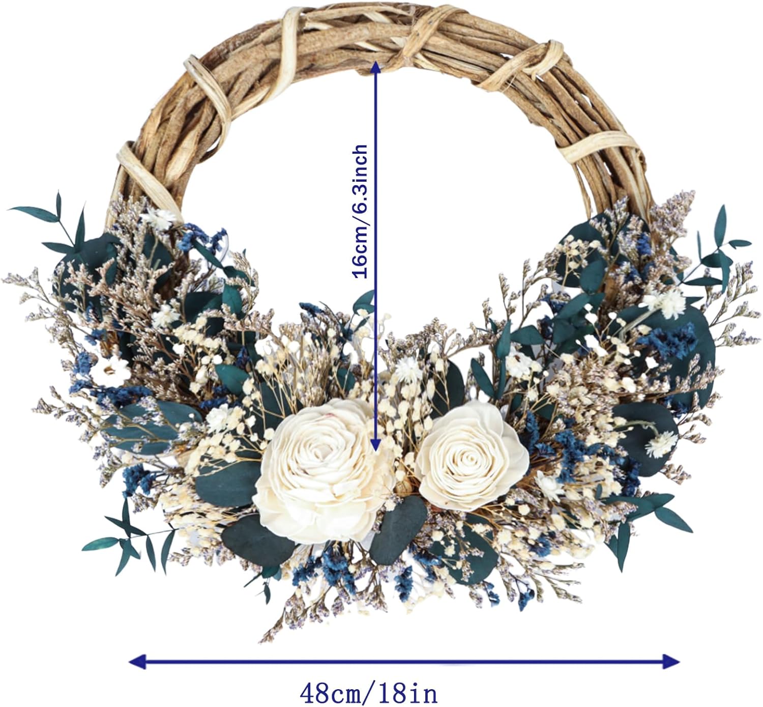 18 Preserved Flowers and Greenery Wreath Natural Dried Farmhouse Decor