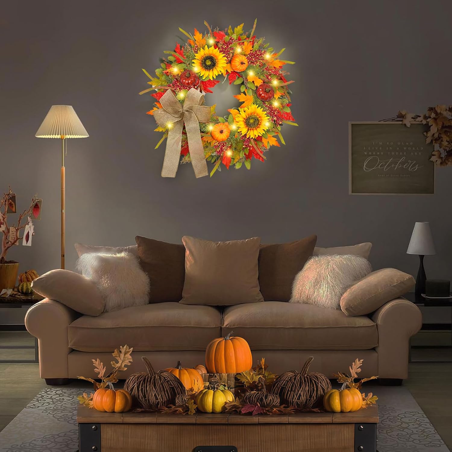 ICX 24-26 Inch Fall Wreath with Lights