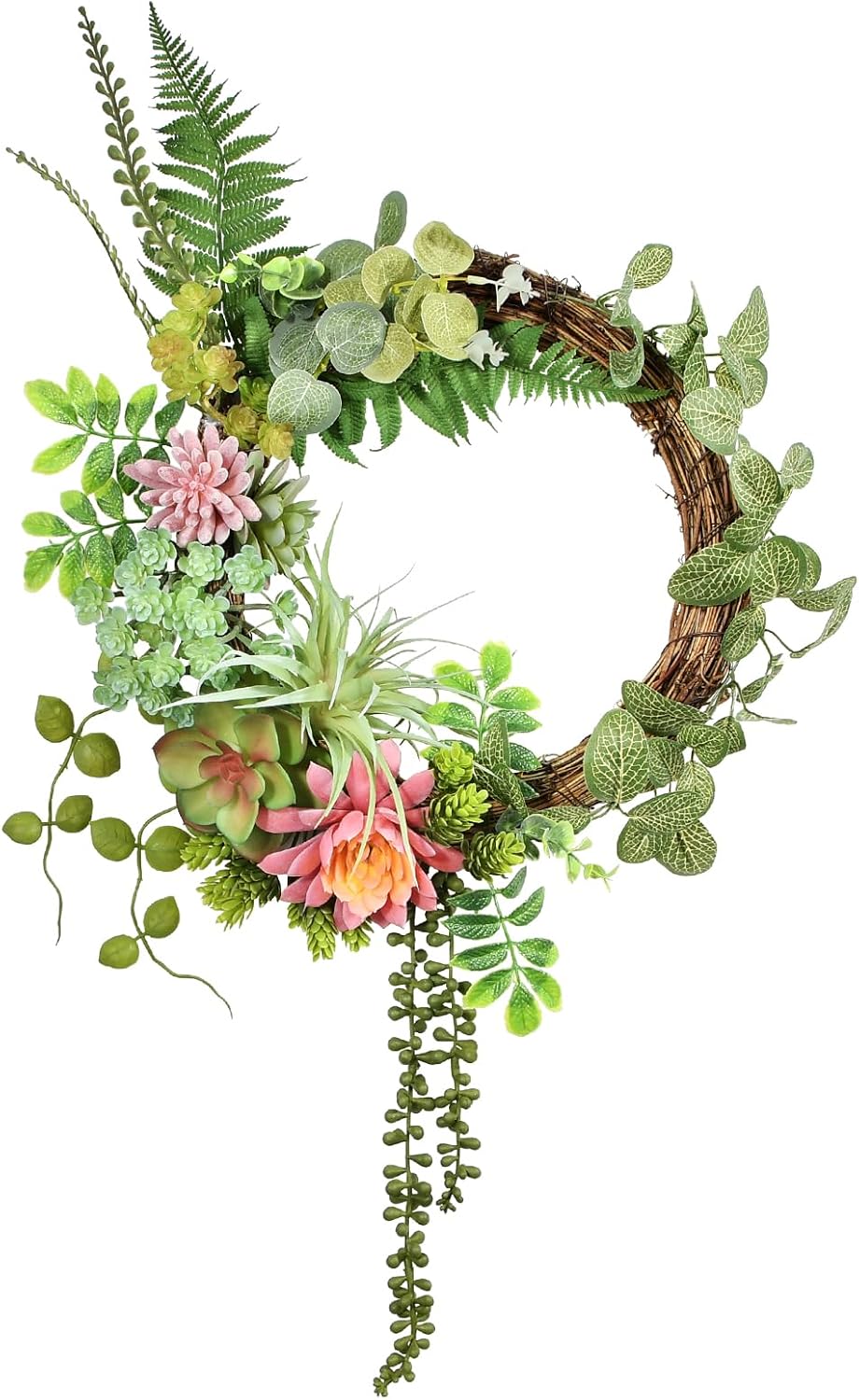Beinhome 16 Inch Artificial Succulent Wreath for Front Door and Wall Decor