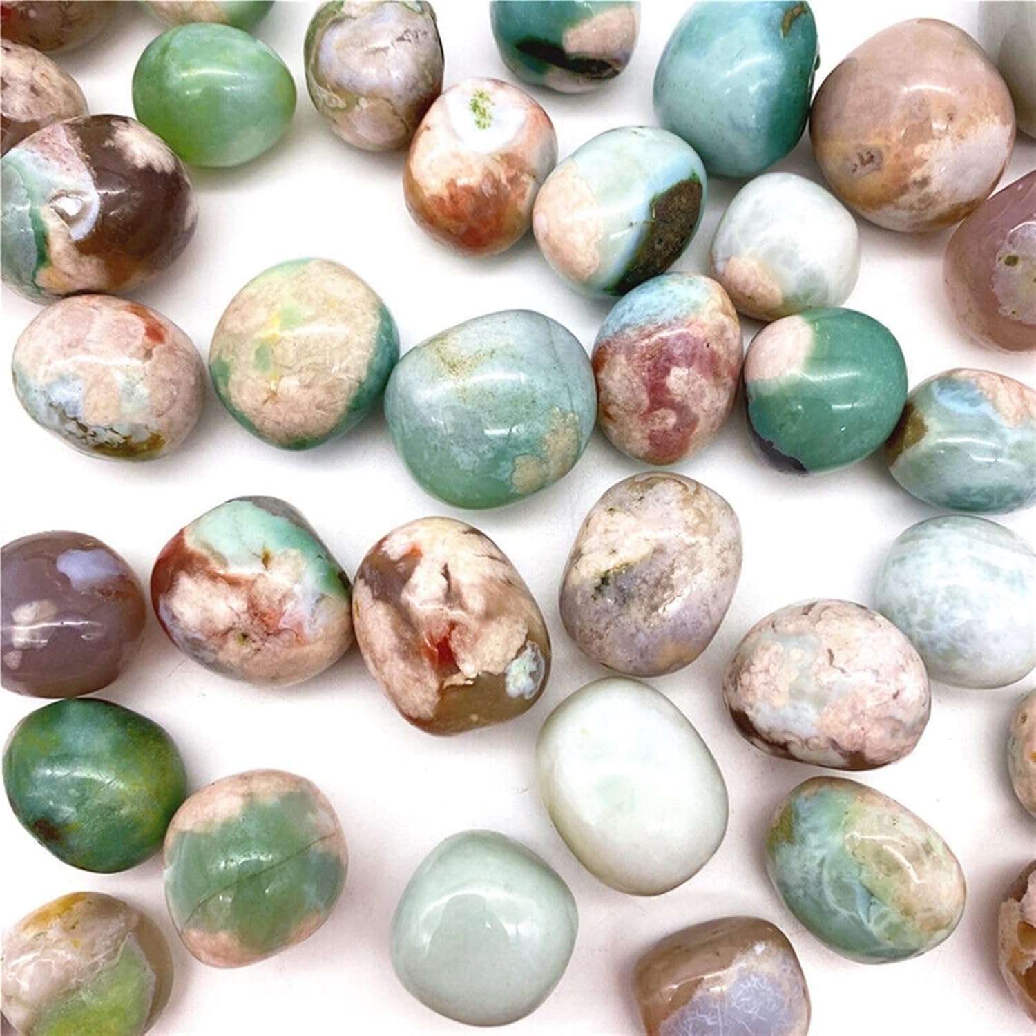 1pc Natural Green Sakura Agate Tumbled Stone Home Decor