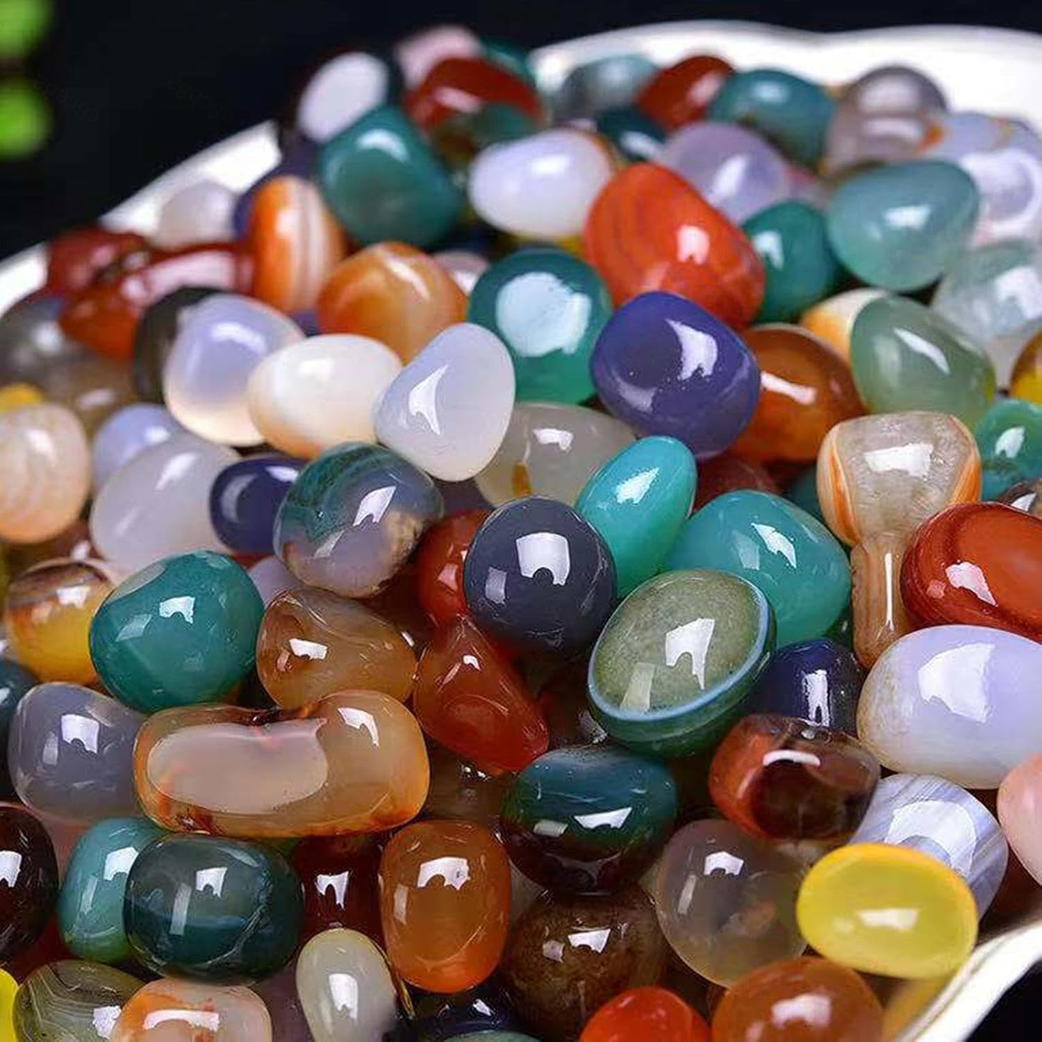 DECORN 1lb Bulk Natural Multicolor Agate Tumbled Stones for Decoration and Healing