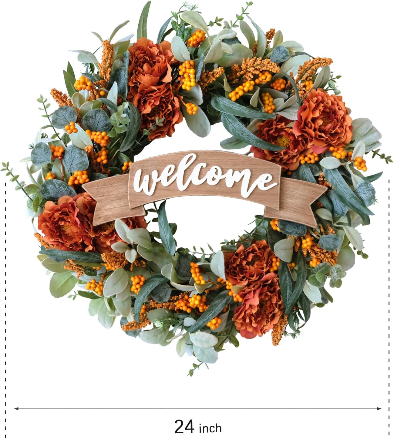 24 Inch Fall Peony Eucalyptus Wreath for Front Door