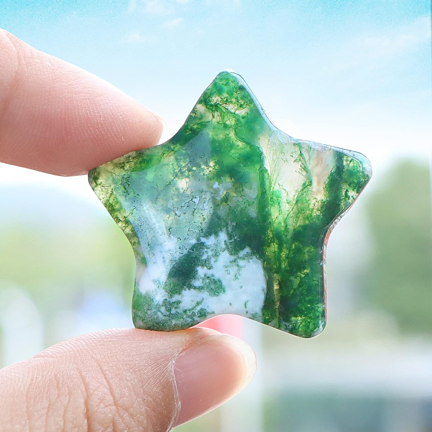 SMQ Moss Agate Moon Star Healing Crystal Set
