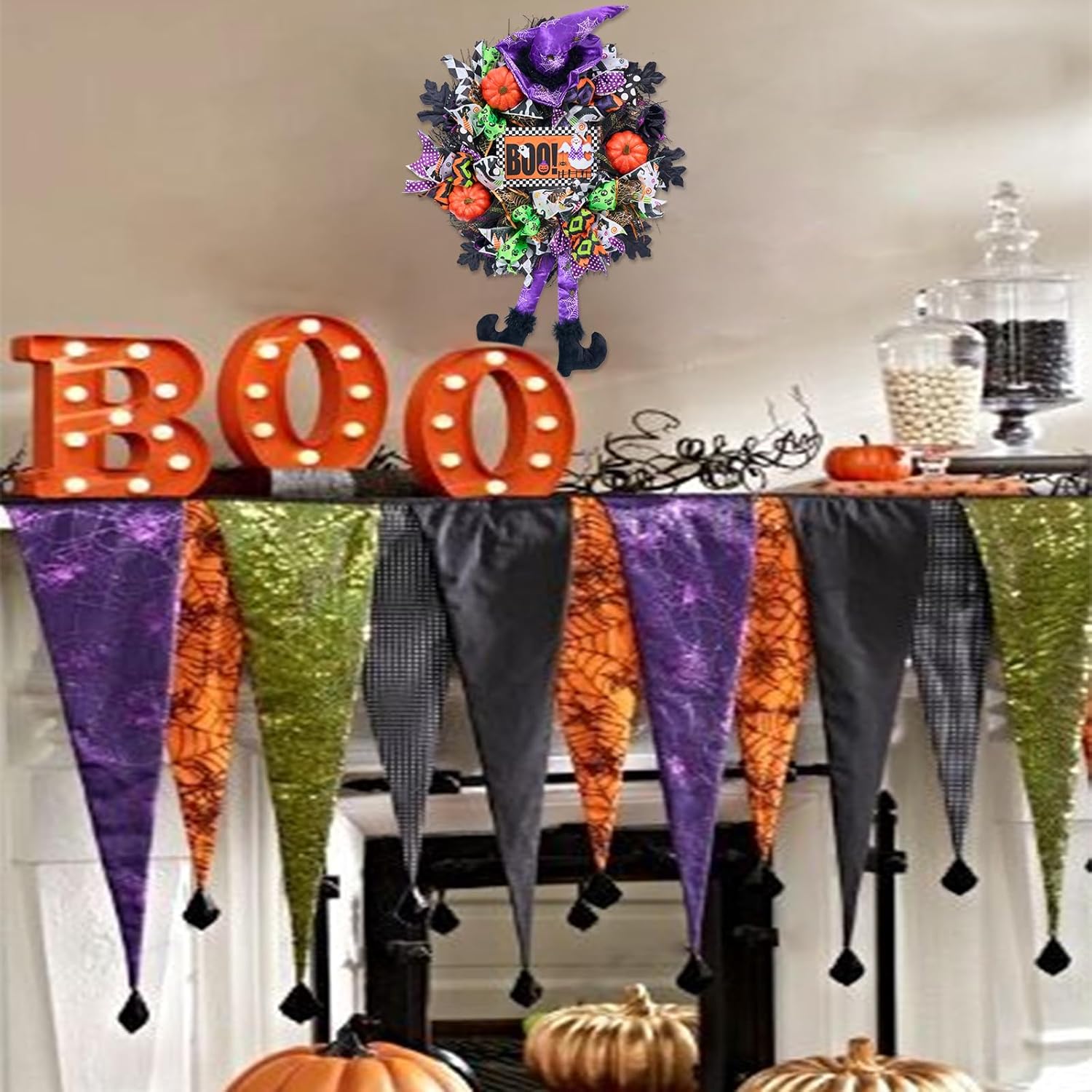 Vofuly 20 Inch Halloween Wreath with Witch Legs