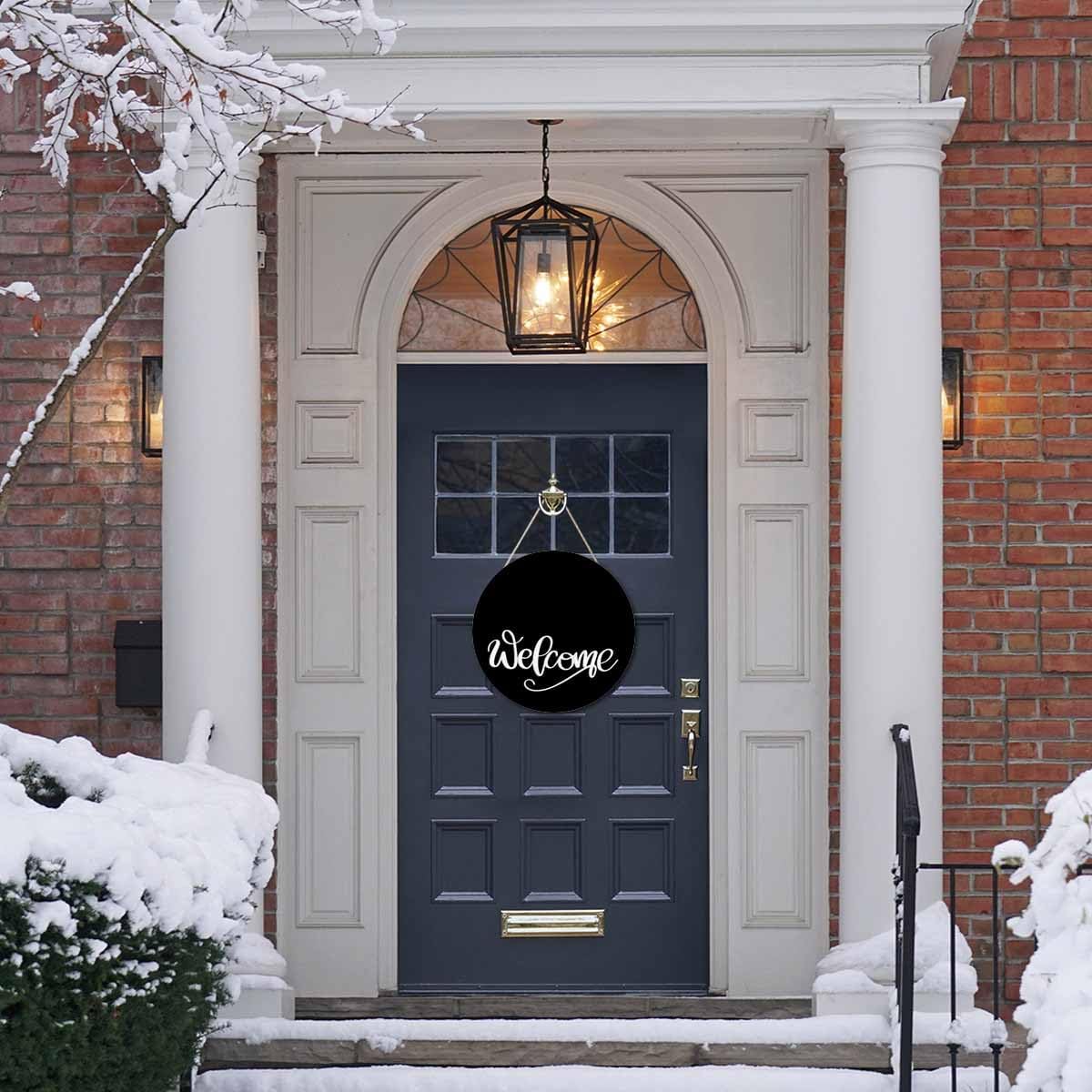 Welcome Sign Front Door Porch Black 12in Round Wreath Wall Decor Farmhouse