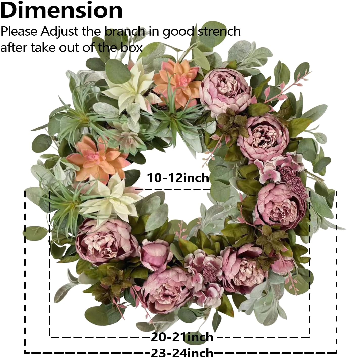 WANNA-CUL 24 Inch Spring Peony Wreath for Front Door