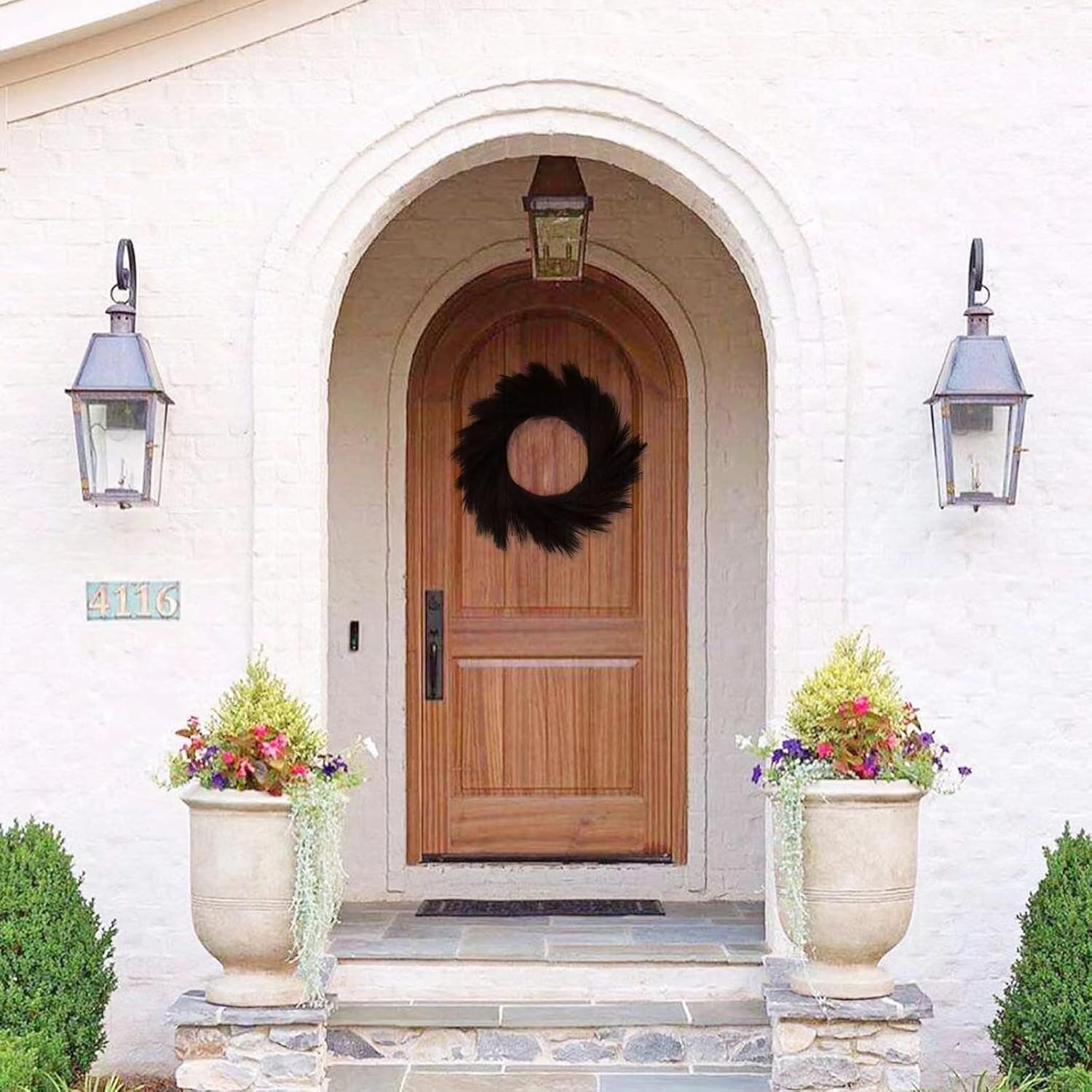 24 Inch Black Faux Pampas Grass Wreath for Front Door