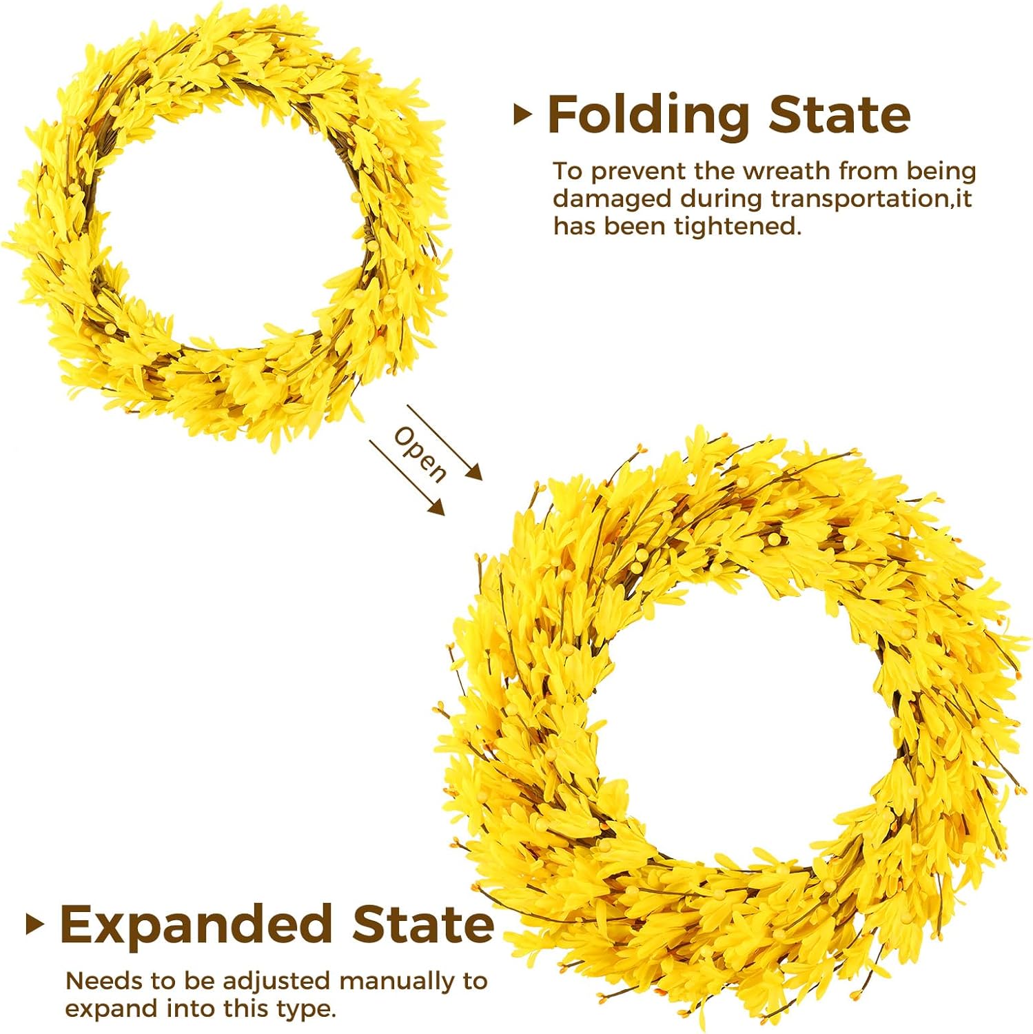 20 Artificial Forsythia Wreath Yellow Door Decor