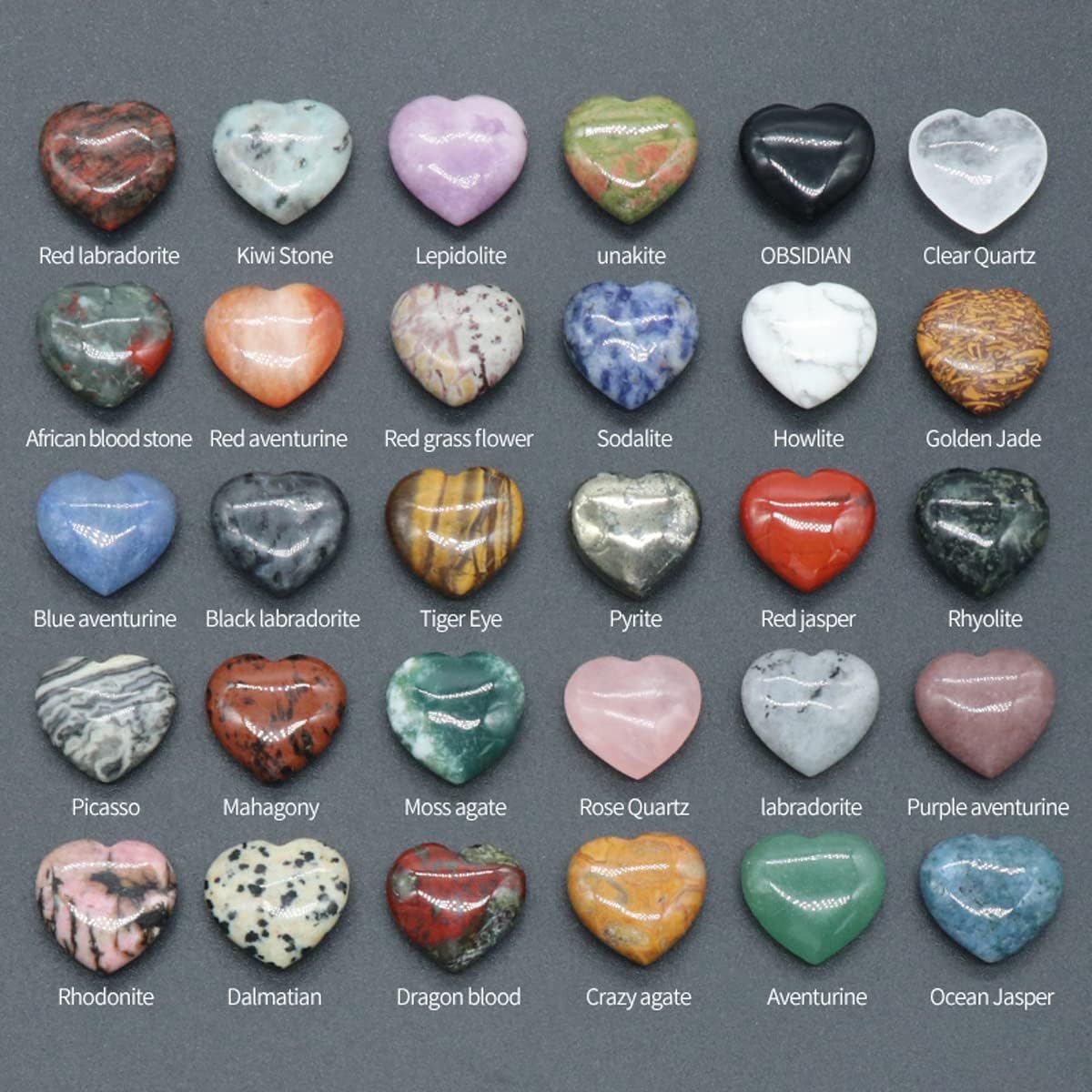 LE SKY 20 Pcs Natural Heart Shape Healing Crystal Agate Chakra Beads