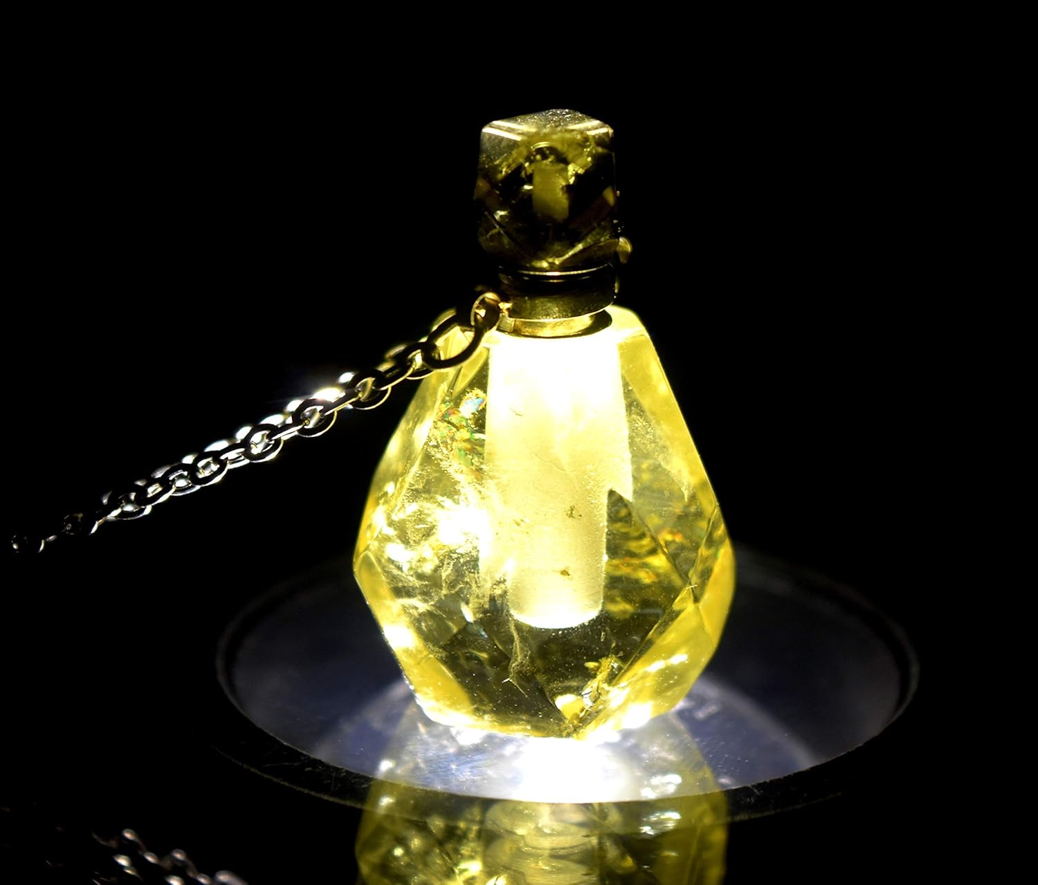 33mm Golden Citrine Perfume Carved Bottle with Chain
