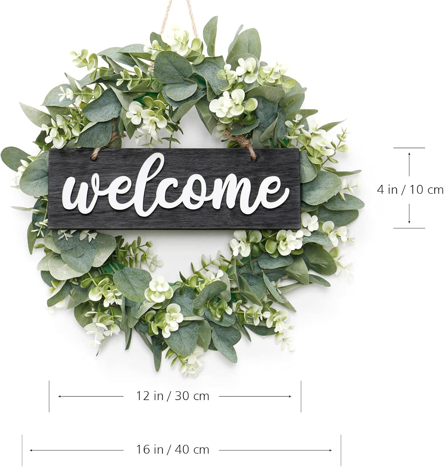 Dremisland 16 Inch Artificial Eucalyptus Wreath with Welcome Sign
