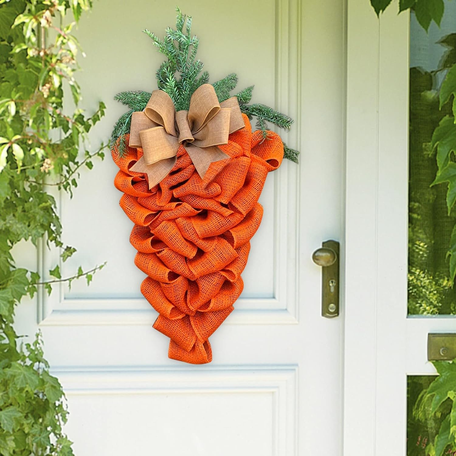 Easter Carrot Wreath with Bow and Eucalyptus Leaves