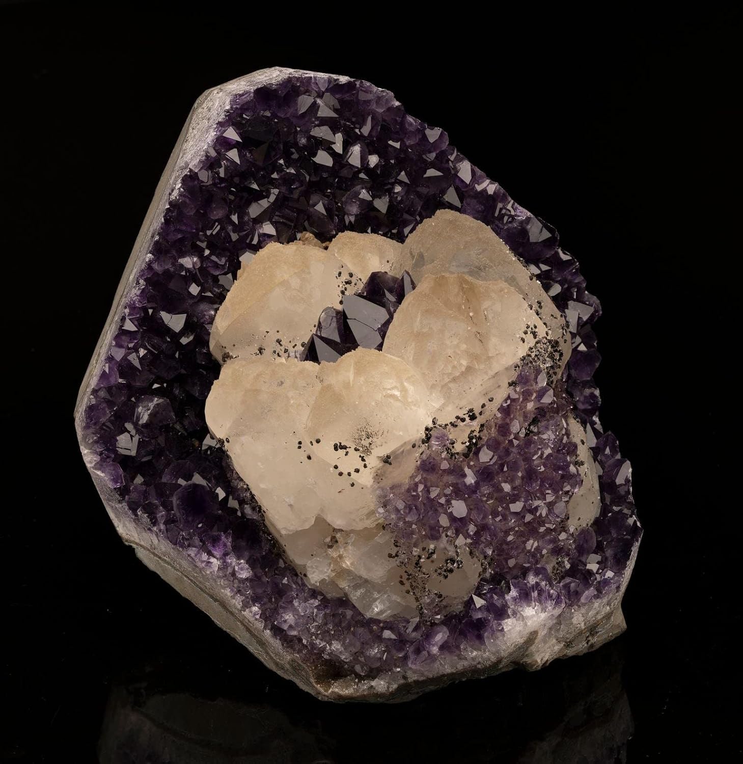 Ag Minerals Calcite on Amethyst with Goethite Stones