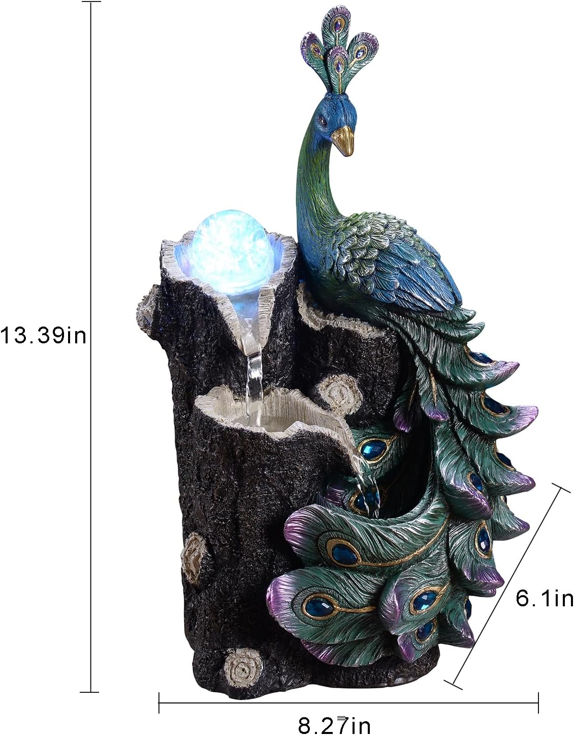 Kalona 1339 Inch Imitation Peacock Fountain with RGB LED Lights and Glass Rotating Ball