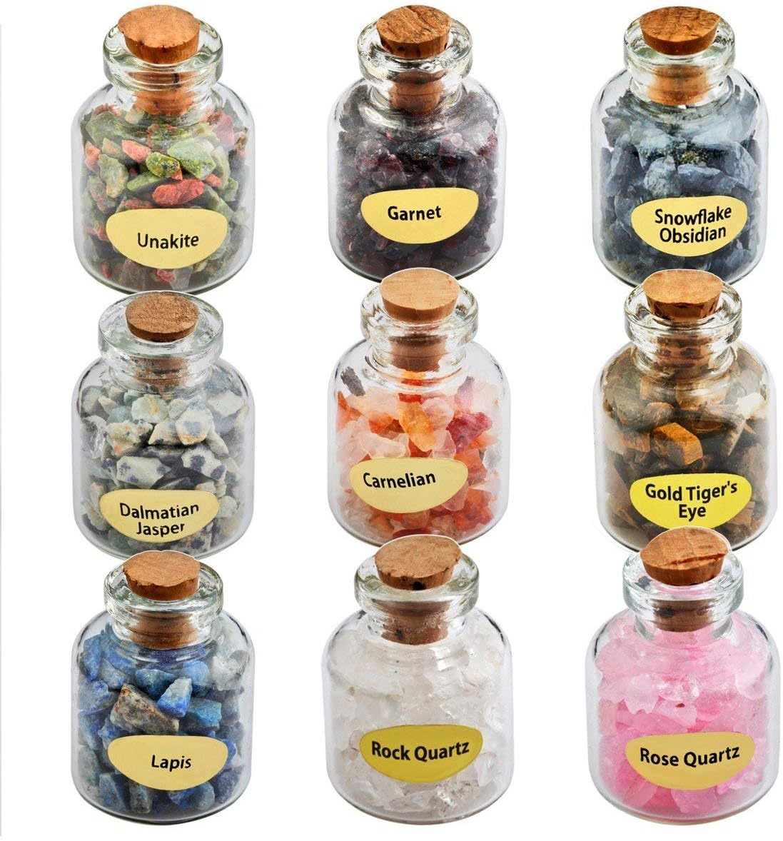 Mookaitedecor Bundle - 2 Items Chakra Healing Stones Mini Glass Wishing Bottles Set