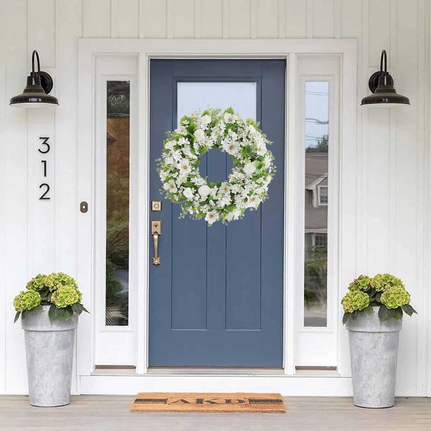 White Faux Silk Flower Wreath 24-26 Inch Front Door Decor