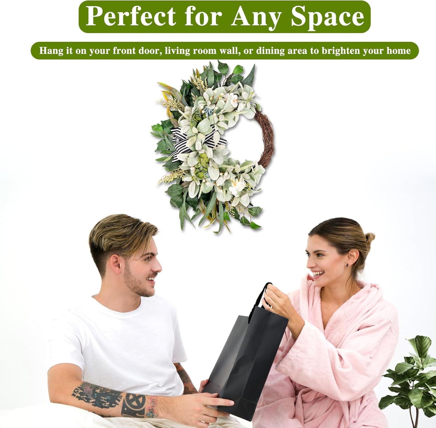 Artificial Lambs Ear Wreath for Front Door