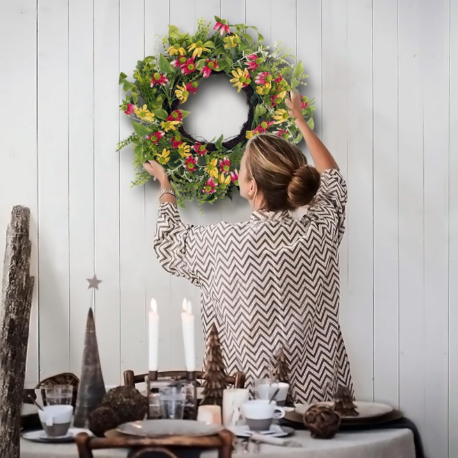 18 Inches Artificial Black-Eyed Daisy Wreath for Front Door