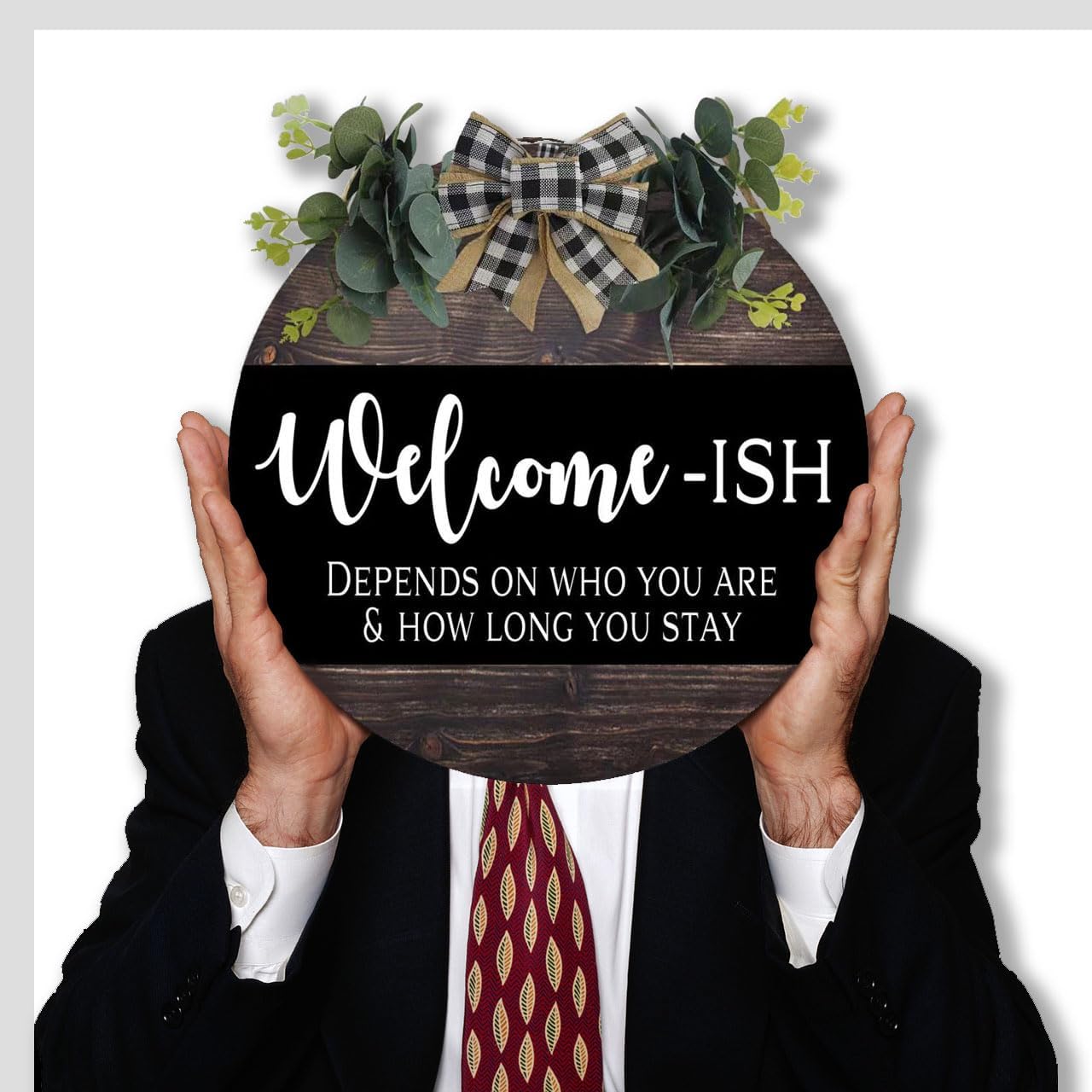 Welcome Sign for Front Door 12 in Round Wood Wreath Wall Hanging