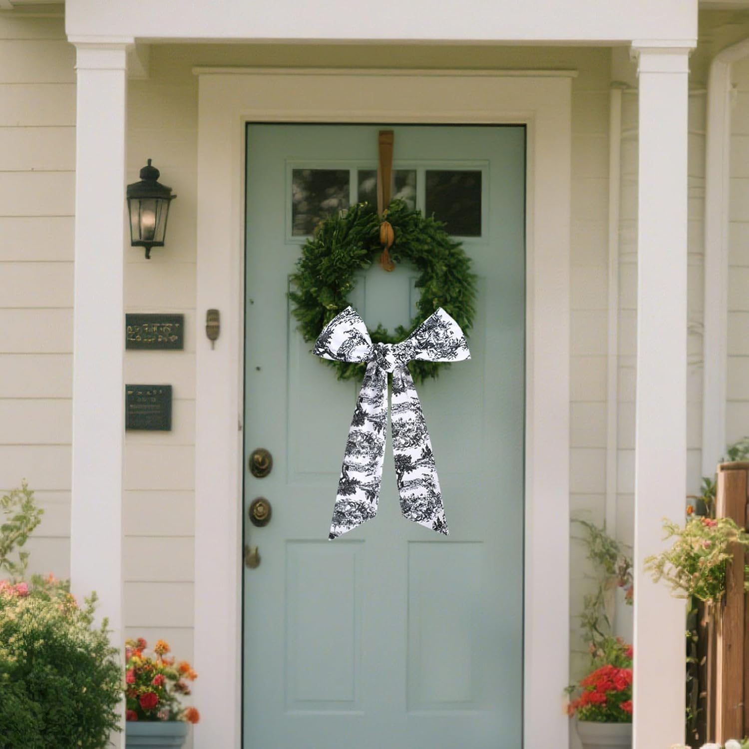 Black Wreath Sash for Front Door - 2 Pcs French Toile Accents for Home Decor