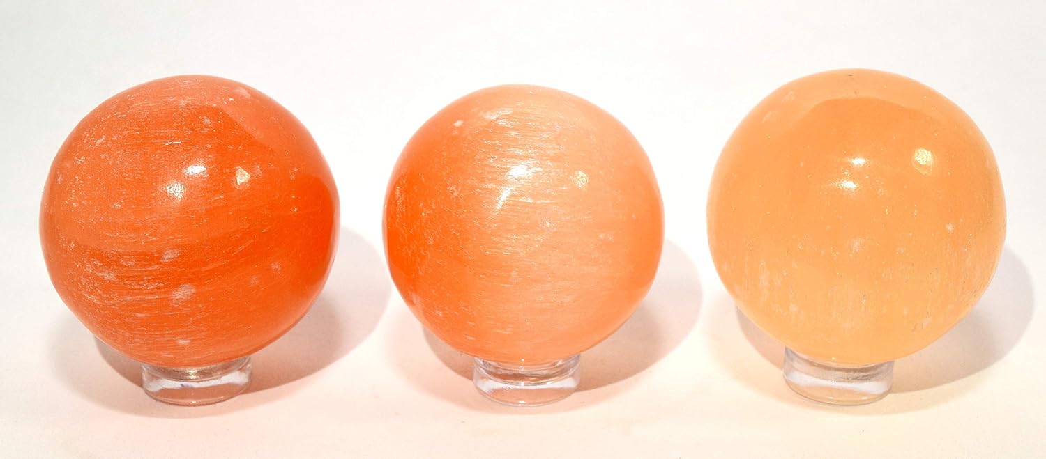 HQRP 40mm Natural Orange Selenite Sphere With Stand
