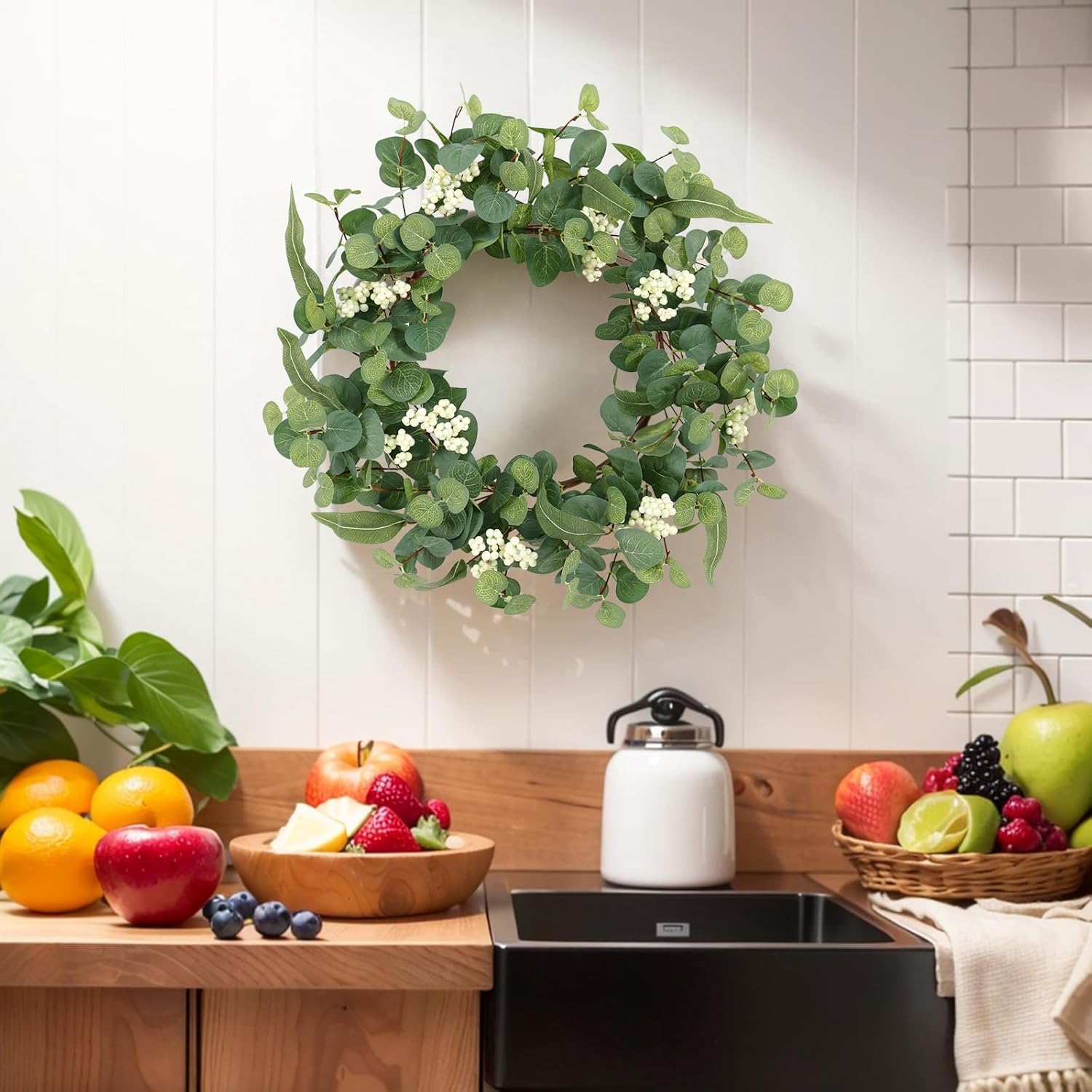 18 Inch Eucalyptus Wreath for Front Door Decor