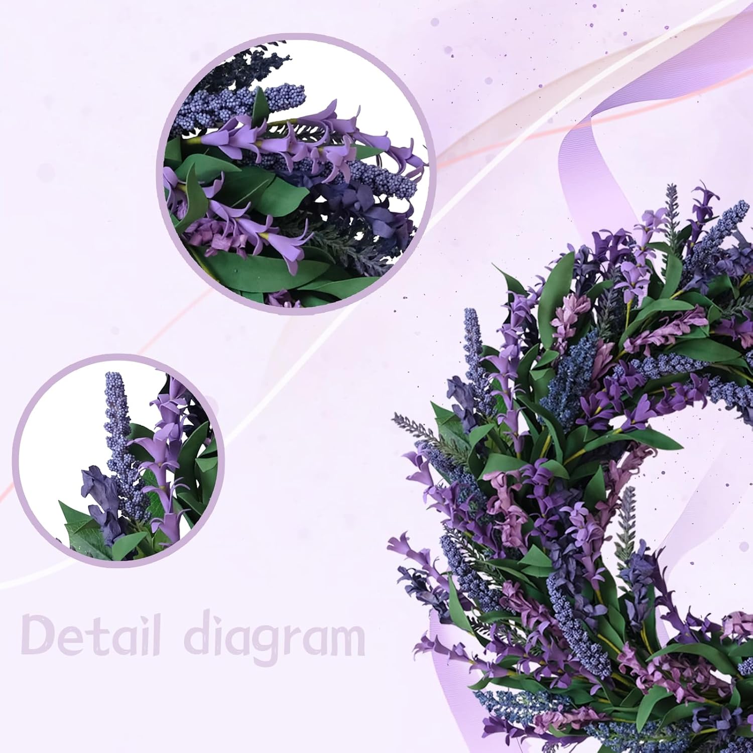 22 Inch Spring Summer Front Door Wreath Purple Lavender Decorative Accents