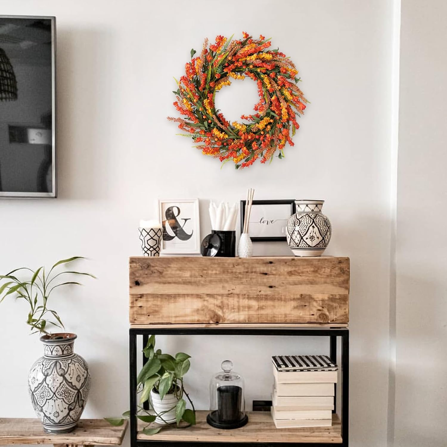 22 Inch Fall Flower Wreath for Front Door