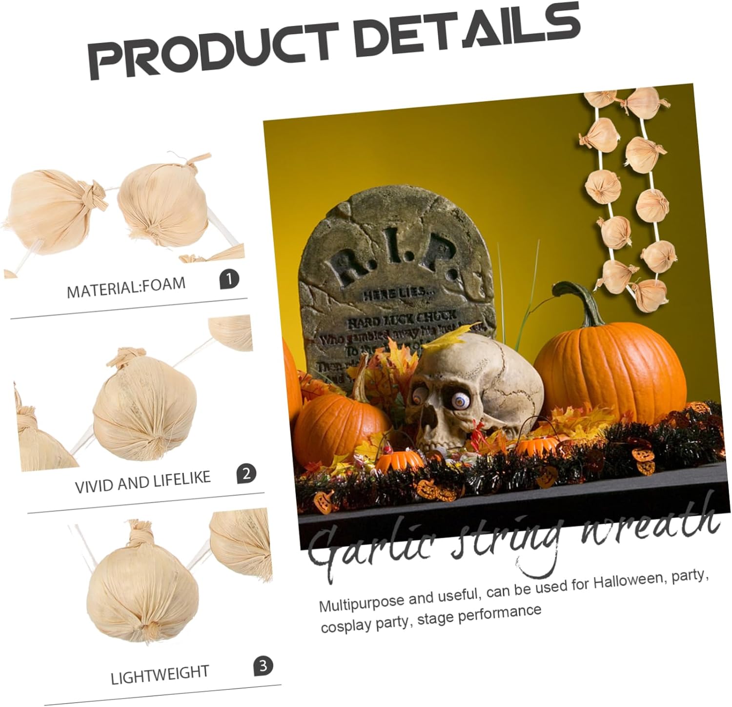 Cabilock Realistic Garlic String Wreath Decor Prop