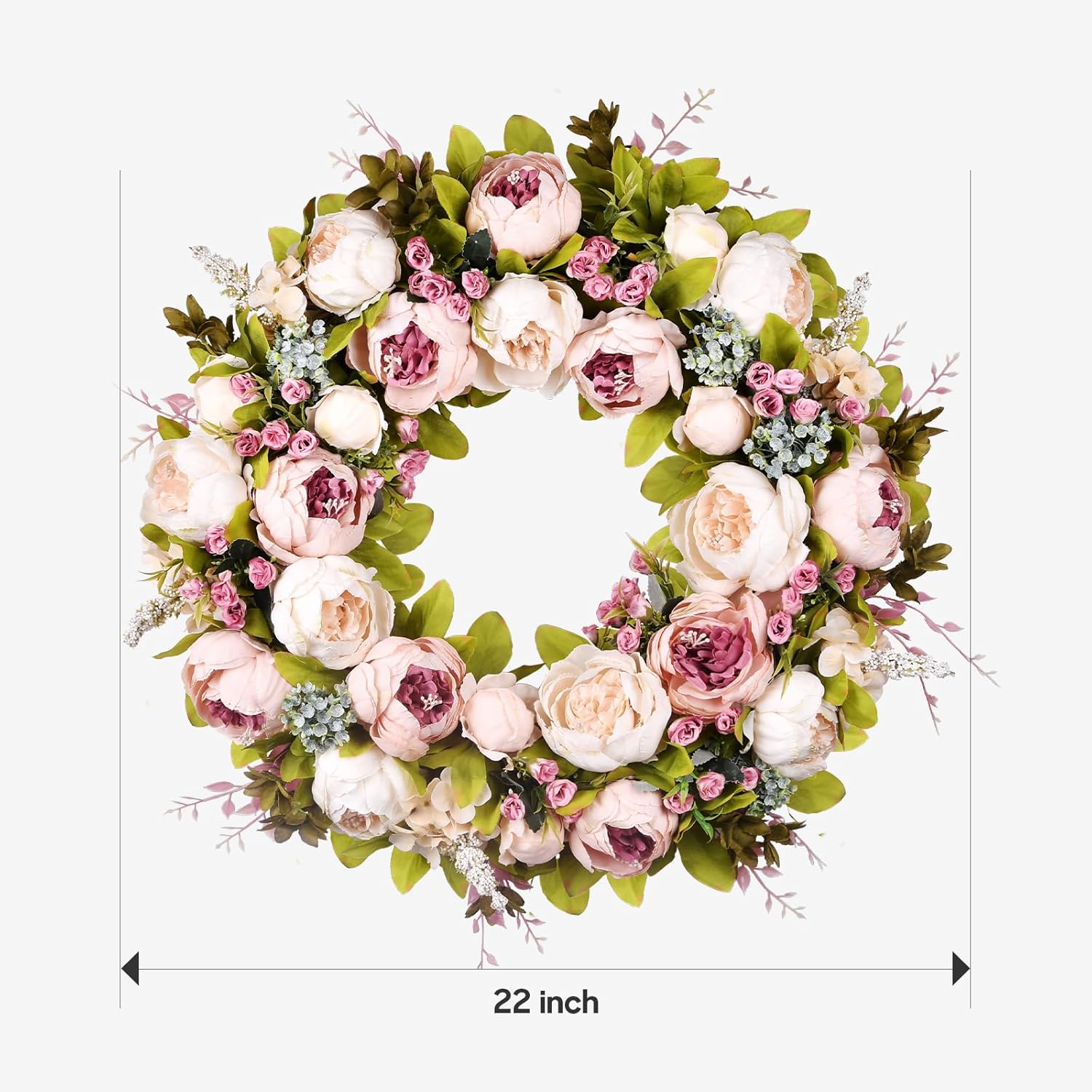 Covanm 22 Inch Spring Peony Wreath for Front Door Decor