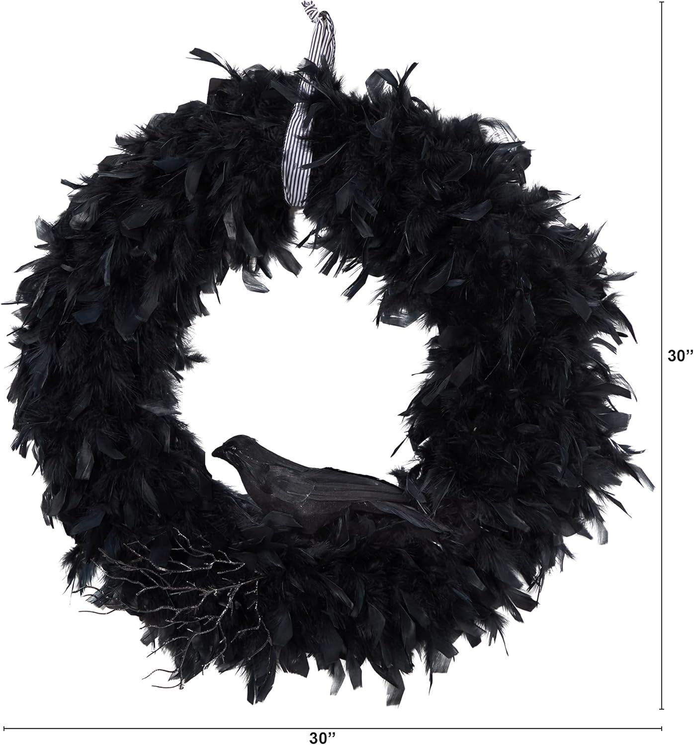 Nearly Natural 30in Halloween Raven Feather Wreath