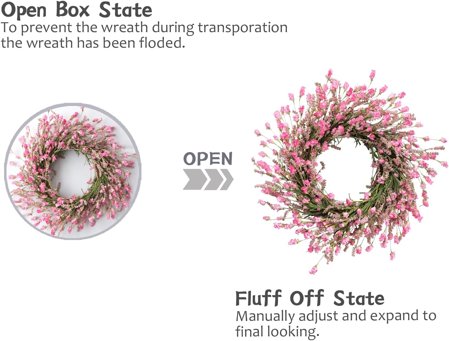 TEMPUS 20 Inch Pink Flower Wreath for Front Door