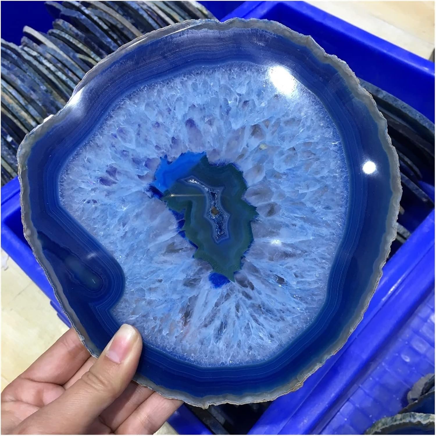 150mm Blue Agate Slice Geode for Indoor Fountain Decor