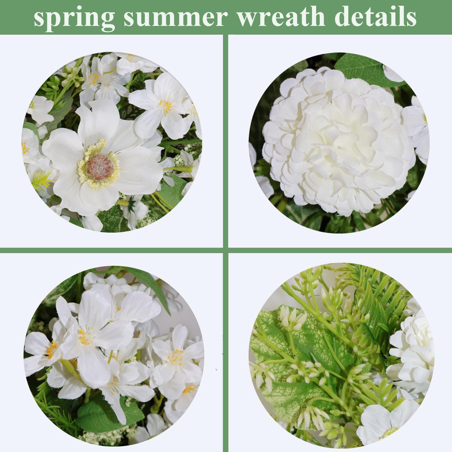 White Faux Silk Flower Wreath 24-26 Inch Front Door Decor