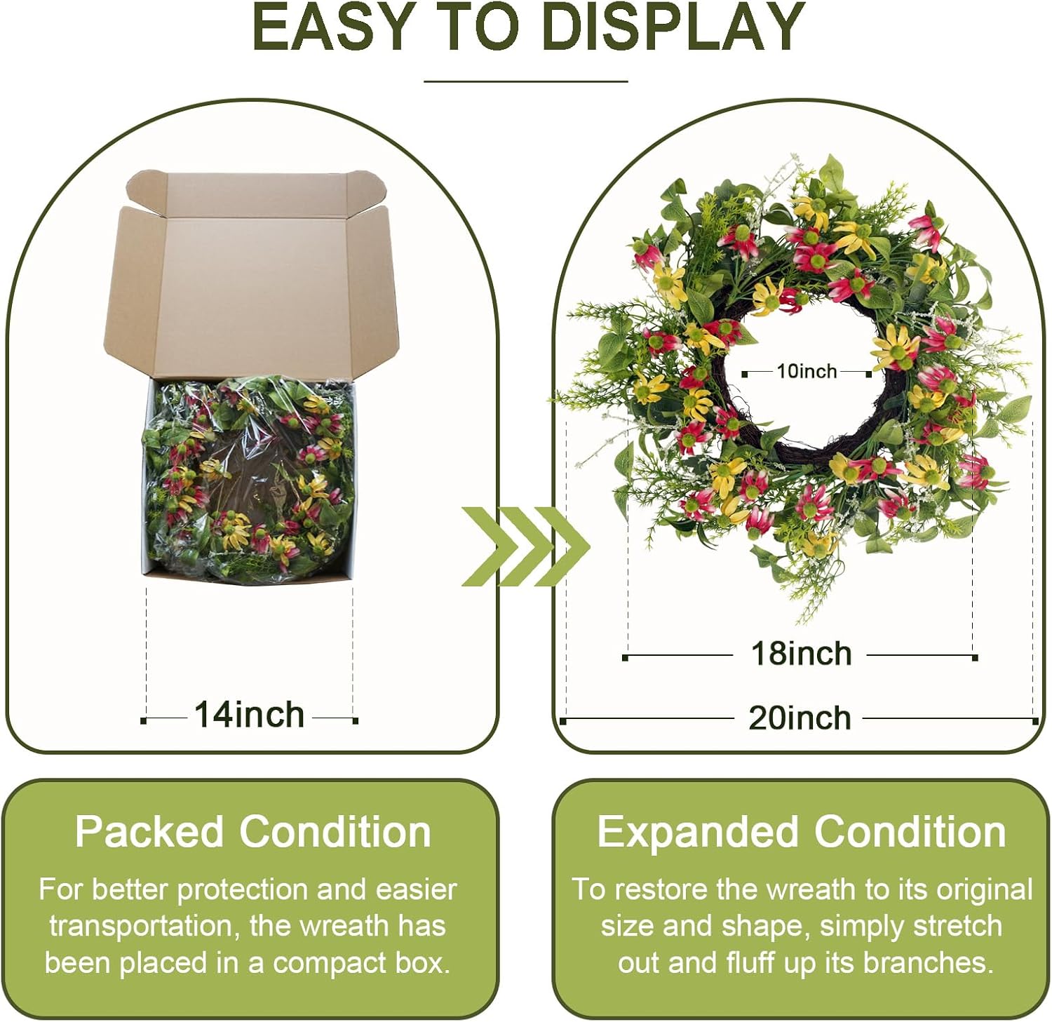 18 Inches Artificial Black-Eyed Daisy Wreath for Front Door