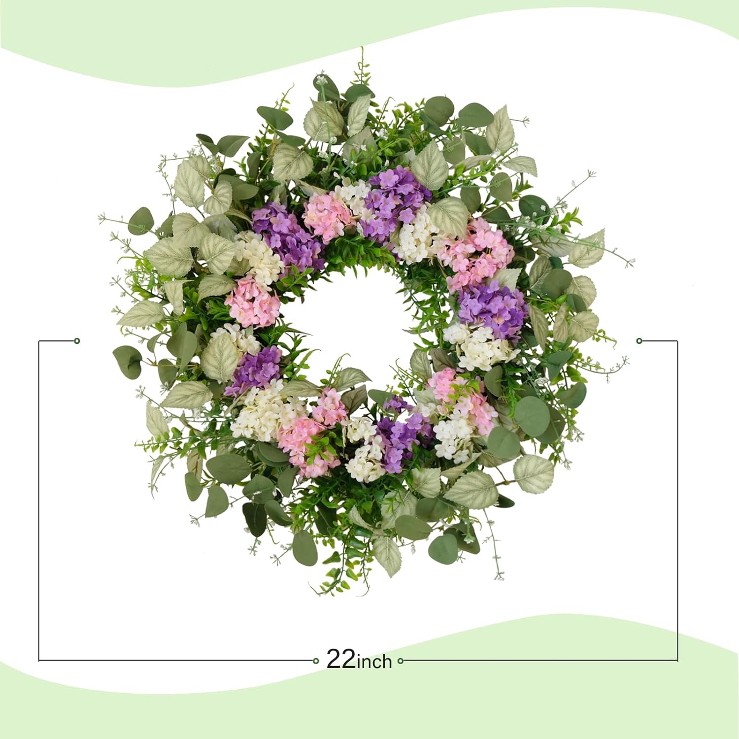 CIR OASES 22 Inches Artificial Hydrangea Wreath with Eucalyptus Leaves