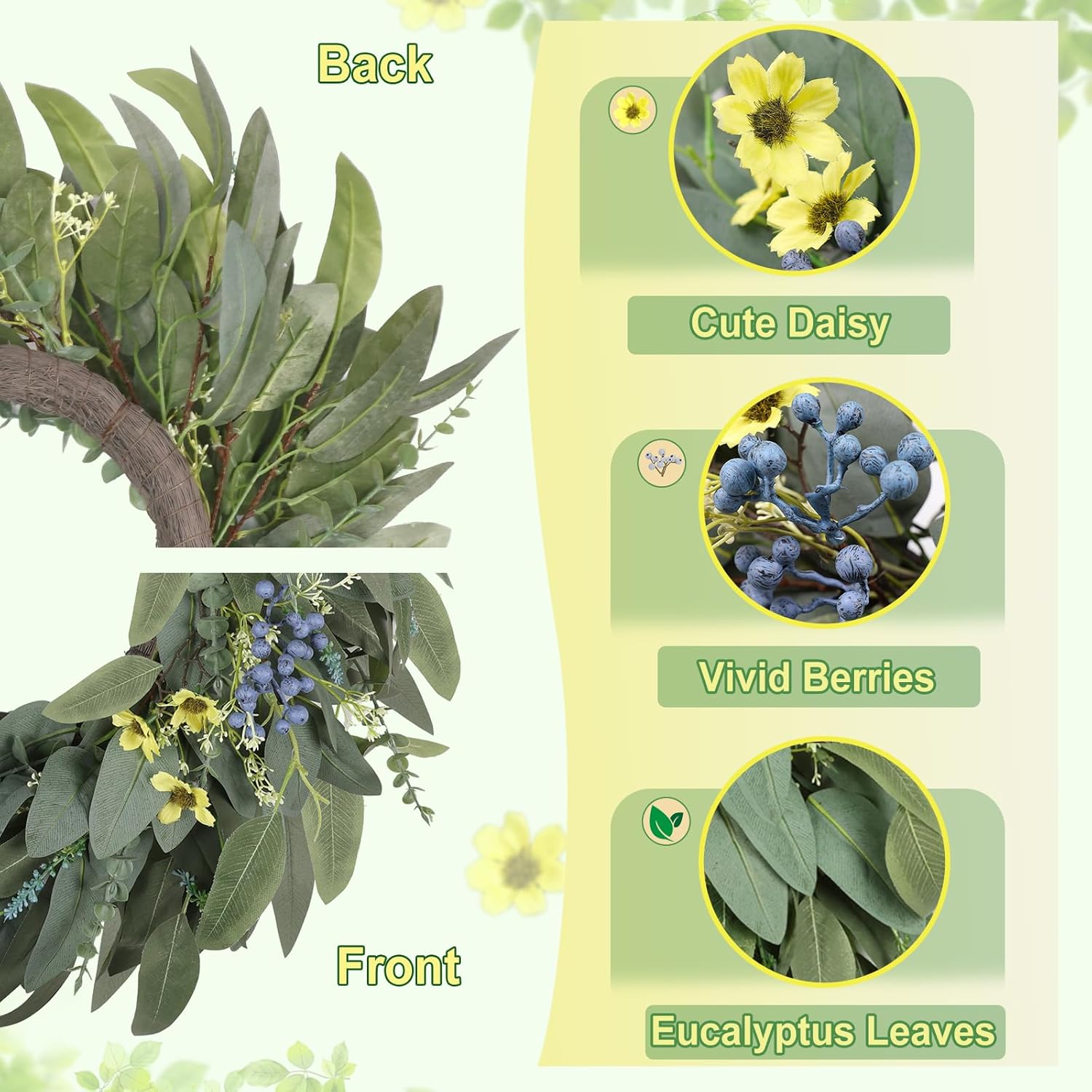 26 Inches Large Eucalyptus Spring Wreath for Front Door