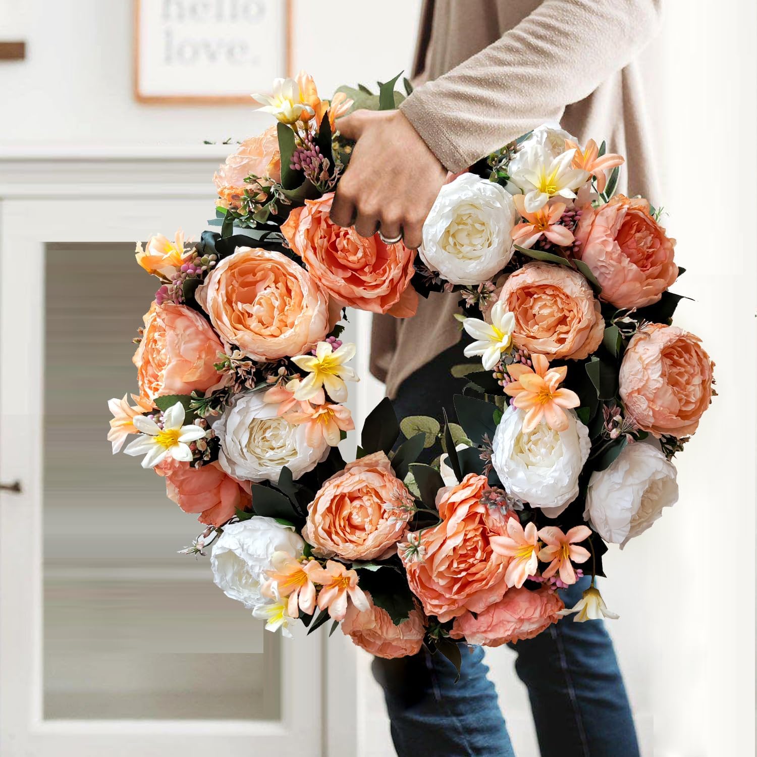 WANNA-CUL 20 Inch Spring Wreath for Front Door Decor