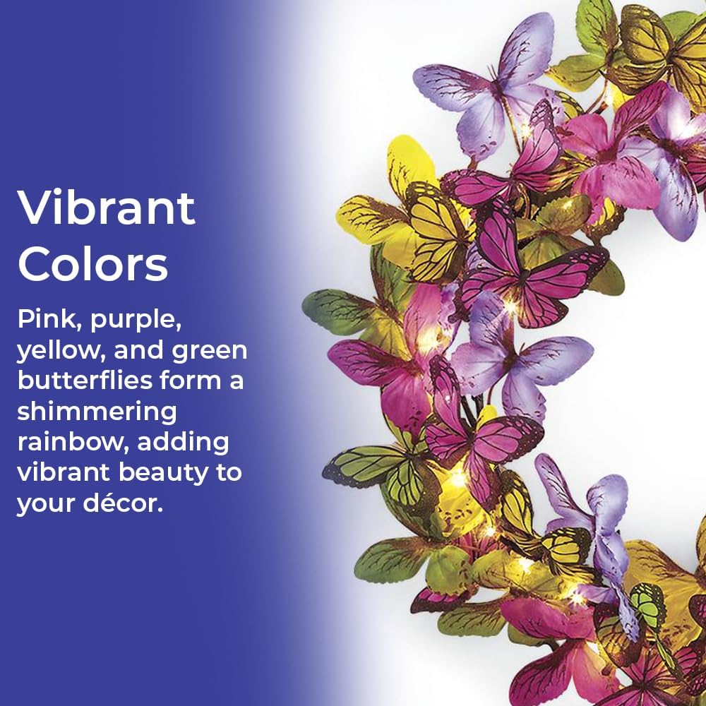 Pre-Lit Butterfly Wreath for Front Door 18 Inch