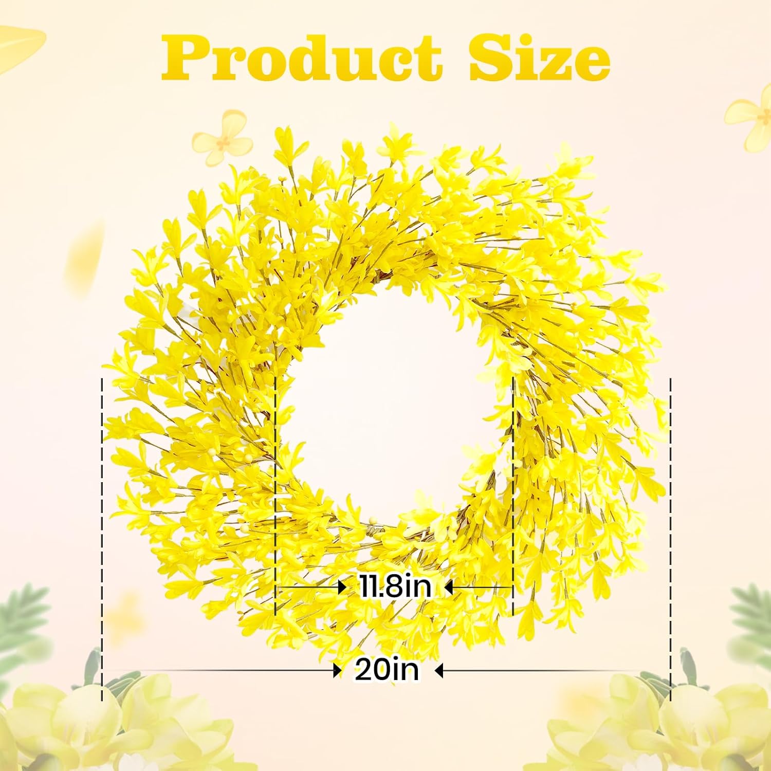 20 inch Artificial Forsythia Wreath for Front Door and Porch Decor