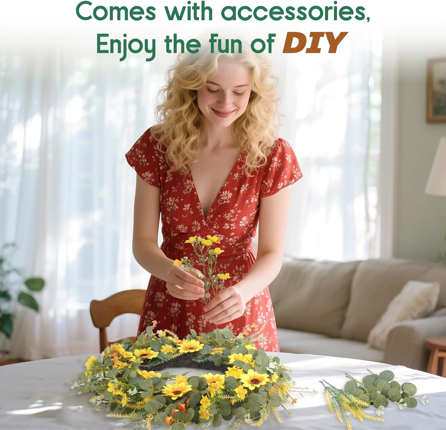 24 Yellow Sunflower Wreath with Headband and DIY Accessories