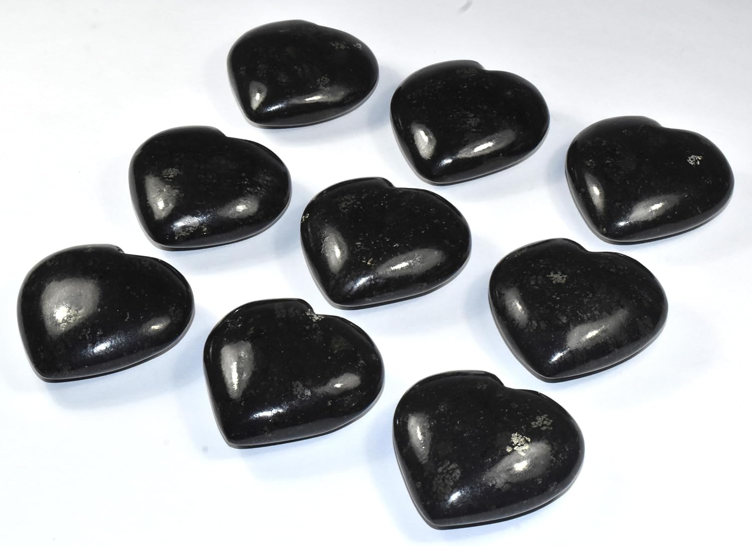 Pair 25 Inch Nuummite Heart Crystals with Stand