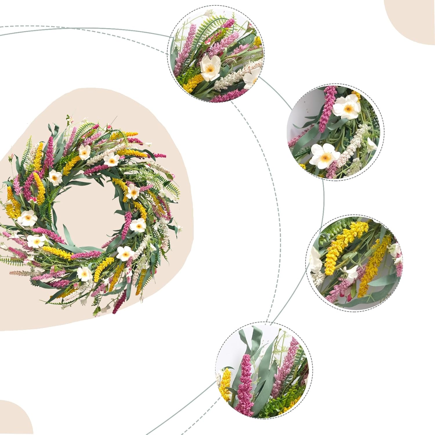 22 Inch Artificial Daisy Flower Wreath for Front Door