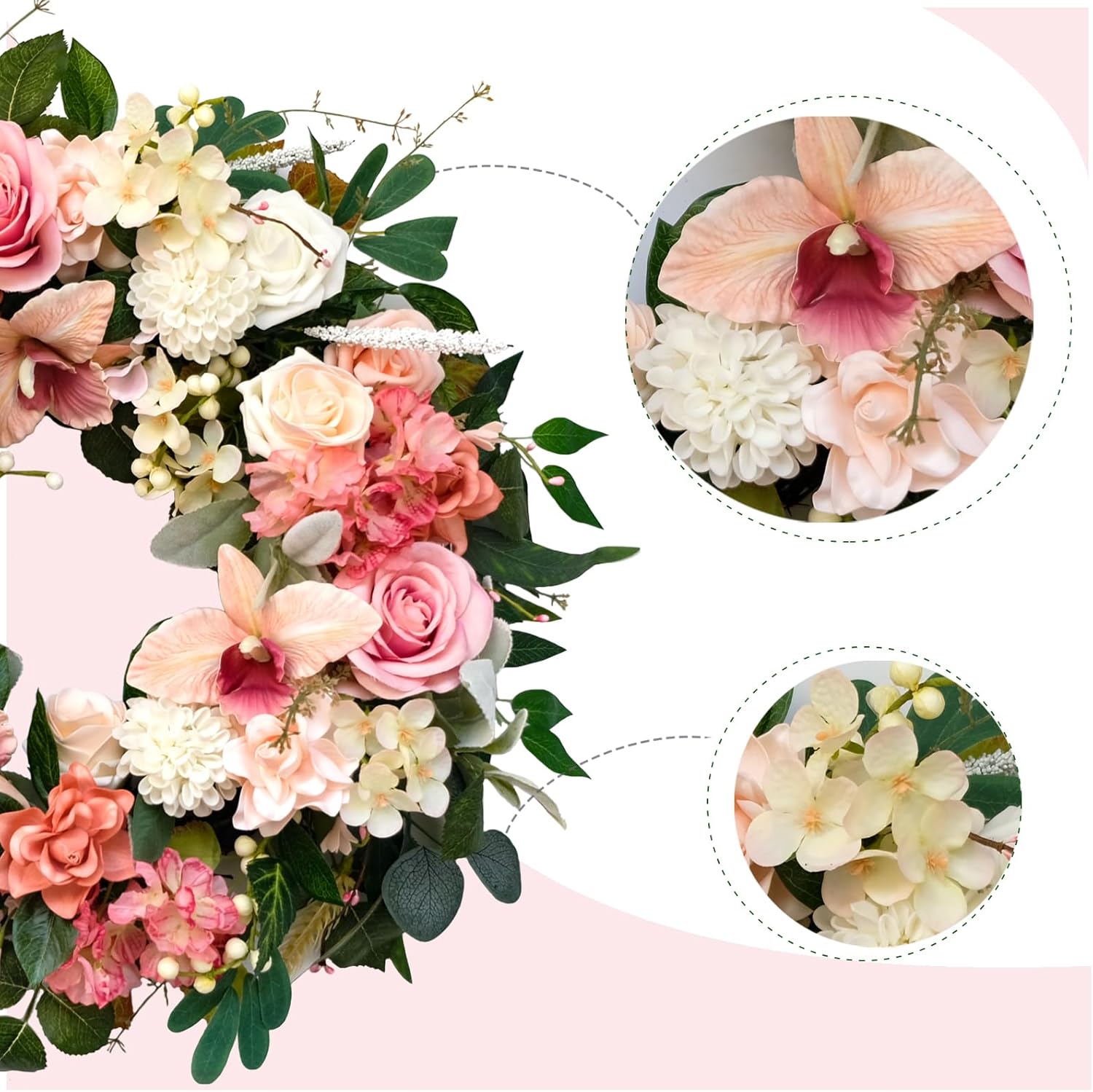 24 Inch Spring Flower Wreath for Front Door