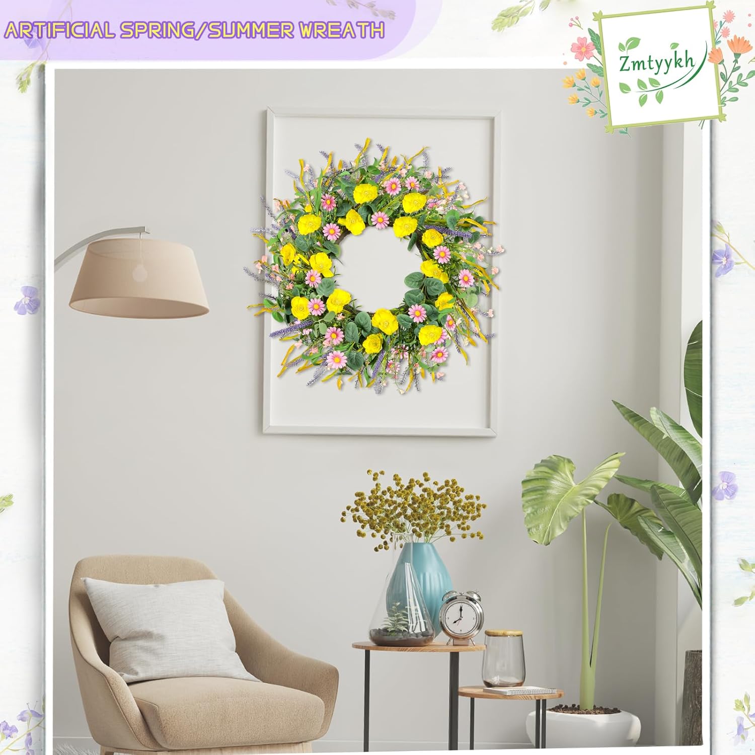 Zmtyykh 24 Inch Summer Wreath Front Door Decor