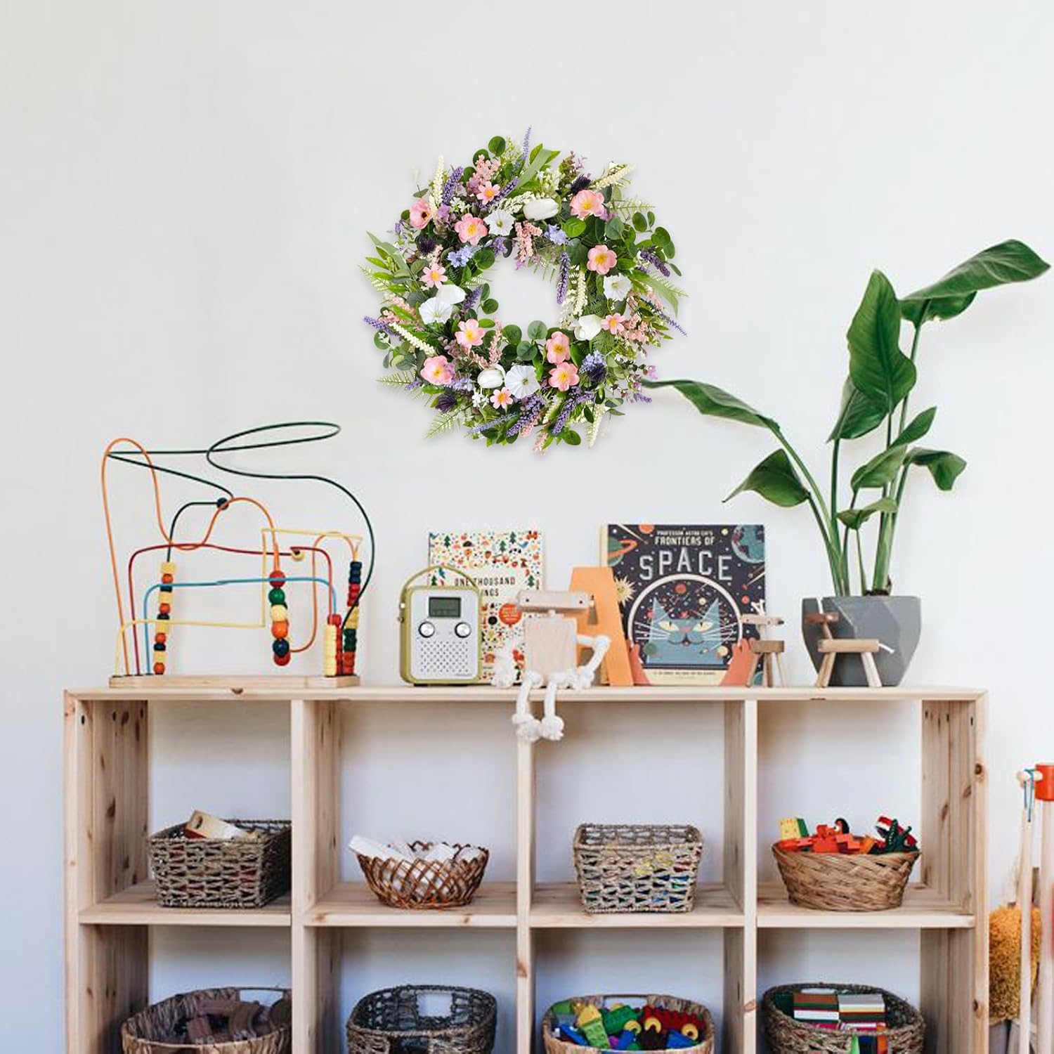 22 Inch Faux White Morning Glory Wreath for Front Door