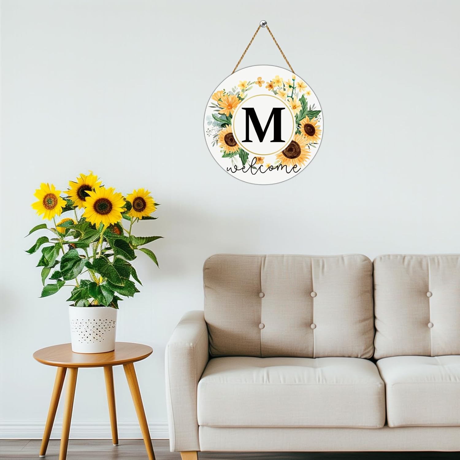 Sunflower Monogram Letter M Wreath Front Door Decor
