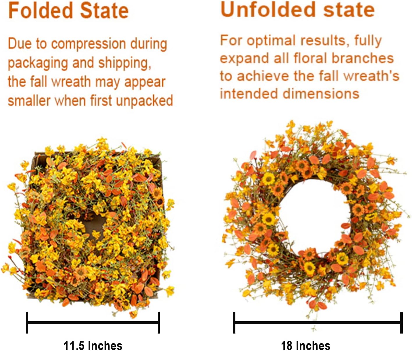 18 Inches Rustic Fall Wreath with Wildflowers